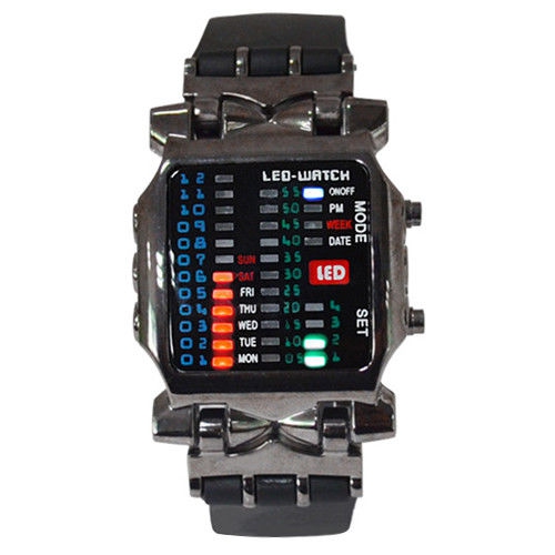 Binární LED digitální pánské náramkové hodinky + dárek Stylus pro kapacitní displeje zdarma