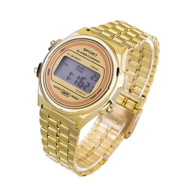 Retro digitálky legendární digitální hodinky kulaté zlaté + dárek Stylus pro kapacitní displeje zdarma
